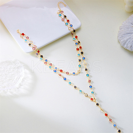 Alloy Colorful Glass Double Layer Flat Round Tassel Y Necklaces for Women WG2A583-03-1