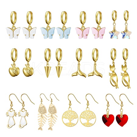 Brass Dangle Earrings & Huggie Hoop Earrings Sets EJEW-PH01362-1
