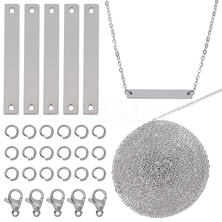DIY 304 Stainless Steel Blank Rectangle Pendnat Necklace with Cable Chains Making Kit DIY-SC0024-16-1