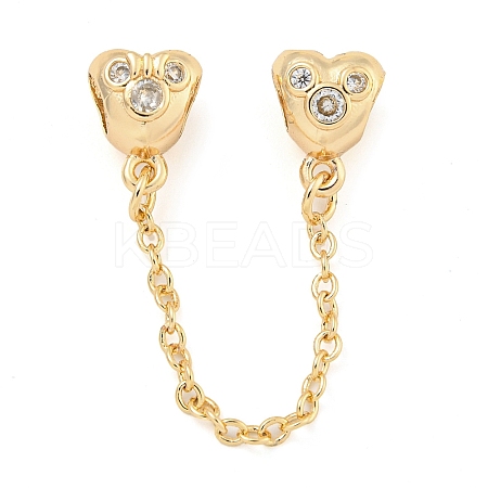 Rack Plating Brass Micro Pave Cubic Zirconia European Beads with Safety Chains KK-F089-30G-1