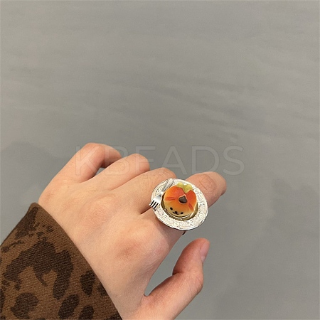 Afternoon Tea Resin & Plastic Adjustable Finger Rings for Women RJEW-K317-01D-1