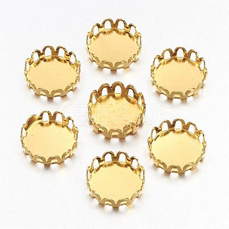 Flat Round Brass Lace Edge Bezel Cups X-KK-C1764-3-G-1