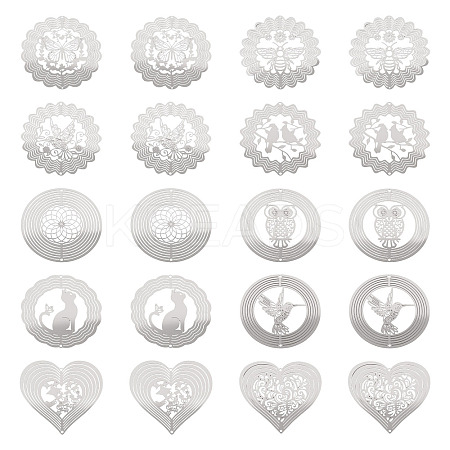 20Pcs 10 Styles 201 Stainless Steel Laser Cut Connector Charms STAS-TA0003-38-1