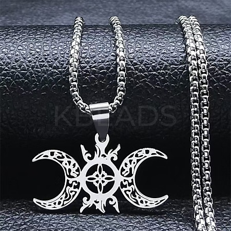 Hollow Out Moon Goddess 201 Stainless Steel Pendant Necklaces for Women FS-WGF6F96-01-1