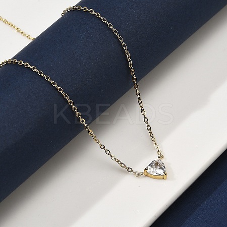 304 Stainless Steel Crystal Cubic Zirconia Triangle Pendant Necklaces for Women NJEW-Z064-02G-1