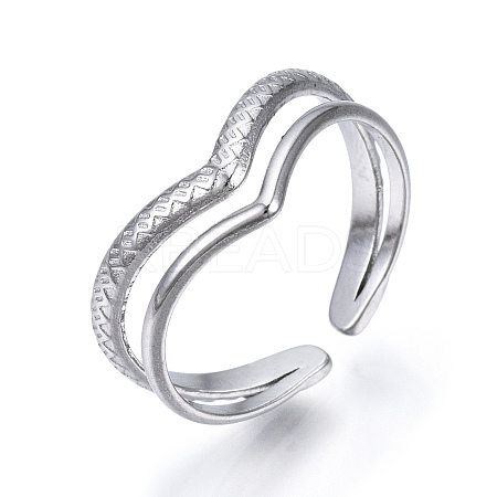 Non-Tarnish 304 Stainless Steel Heart Open Cuff Ring LS-RJEW-N040-46-1