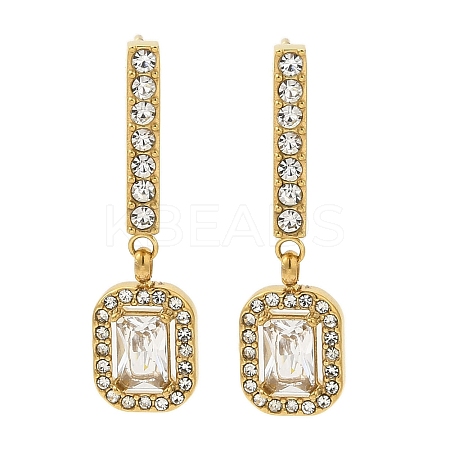 Ion Plating(IP) Stainless Steel Inlay Rhinestone & Clear Cubic Zirconia Stud Earrings for Women EJEW-M024-08E-G-1