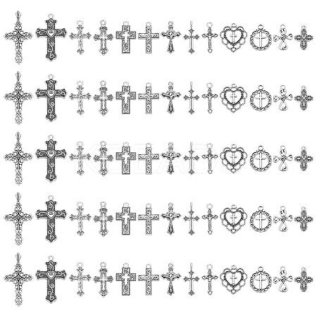 130Pcs 13 Styles Tibetan Style Cross Alloy Pendants FIND-WR0011-41-1