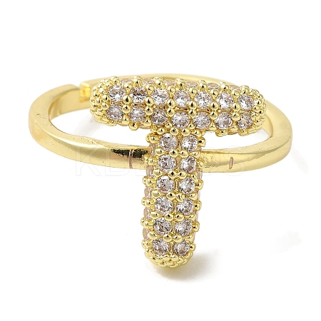 Rack Plating Letter Brass Micro Pave Clear Cubic Zirconia Adjustable Rings for Women KK-S391-03G-T-1