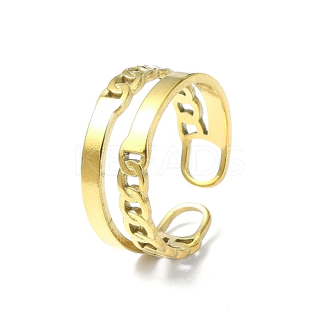Ion Plating(IP) 304 Stainless Steel Open Cuff Ring RJEW-L109-024G-1