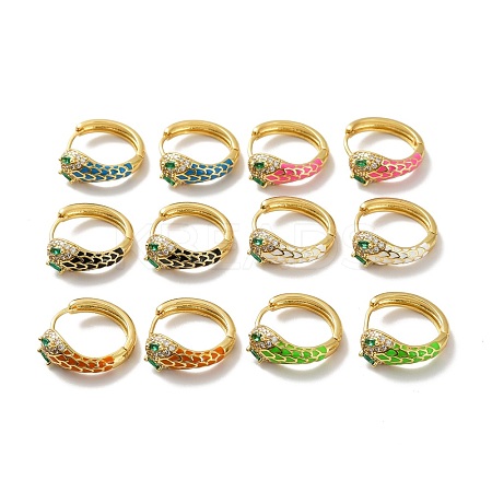 Cubic Zirconia Snake Hoop Earrings with Enamel EJEW-C027-02G-1