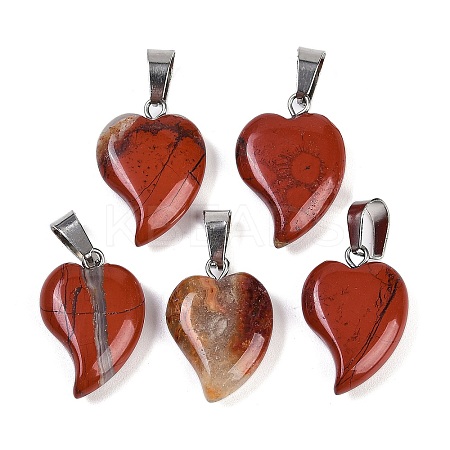Natural Red Jasper Heart Pendants G-H073-03P-06-1