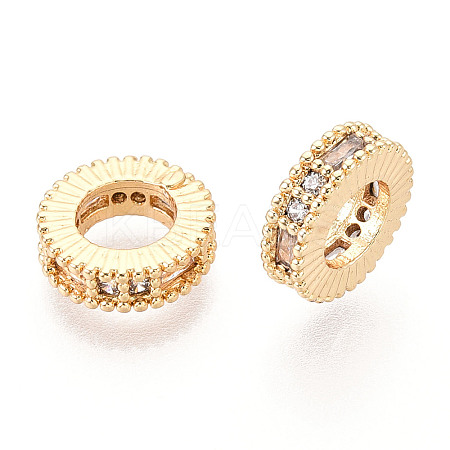 Brass Micro Pave Clear Cubic Zirconia European Beads KK-N275-09G-1