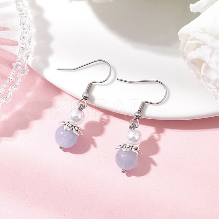 Natural Aquamarine Round Dangle Earrings EJEW-JE06413-01-1