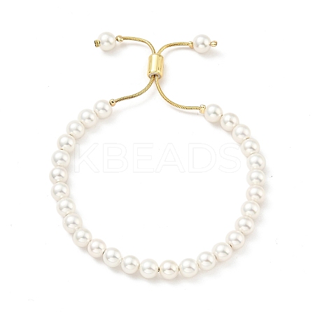 Shell Pearl Beaded Slider Bracelet with Brass Snake Chain X-BJEW-B066-01B-01-1