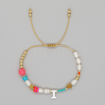 Bohemian Style Shell Letter Bead Braided Bead Bracelets for Women WG07C1E-09-1