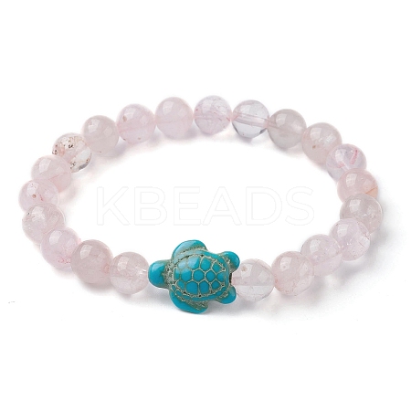 Natural Rose Quartz & Synthetic Turquoise Turtle Beaded Stretch Bracelet BJEW-JB09699-02-1