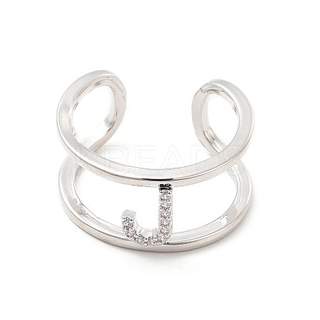 Clear Cubic Zirconia Initial Letter Open Cuff Ring RJEW-A012-01P-J-1