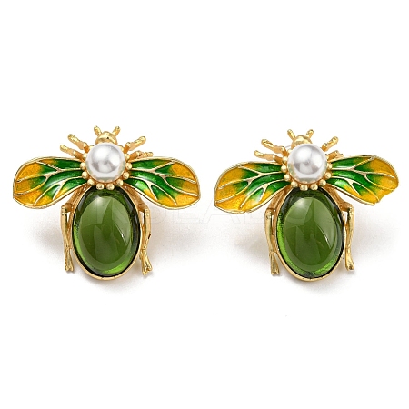 Alloy Enamel Bees Stud Earrings with Glass Beaded LS-EJEW-F323-03G-1