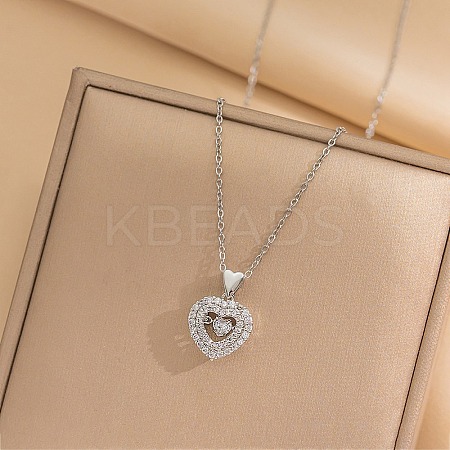 Heart 304 Stainless Steel Micro Pave Cubic Zirconia Pendant Necklaces for Women NJEW-D288-05P-1