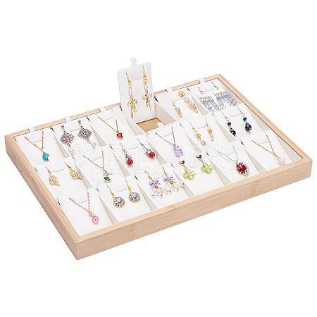 18 Grids Bamboo Pendant Display Trays with PU Imitation Leather Display Cards ODIS-WH0086-091B-02-1