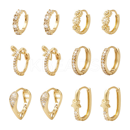 6Pairs 6 Styles Cubic Zirconia Hoop Earrings EJEW-YS0001-02-1