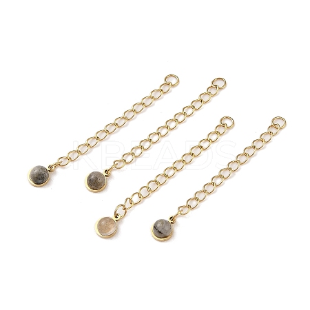 Ion Plating(IP) 316 Surgical Stainless Steel Curb Chain Extender with Natural Labradorite Round Charm STAS-A097-01G-11-1