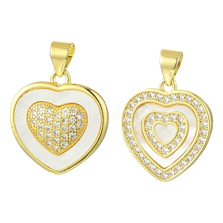 2Pcs 2 Styles Brass Pave Natural Shell Pendants KK-CJ0003-40B-1