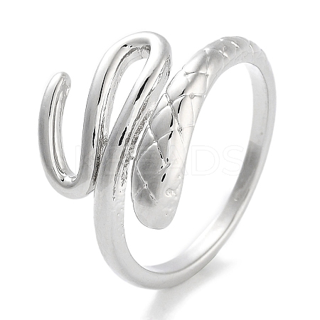 Snake Rack Plating Brass Open Cuff Rings for Women RJEW-Z059-22P-1