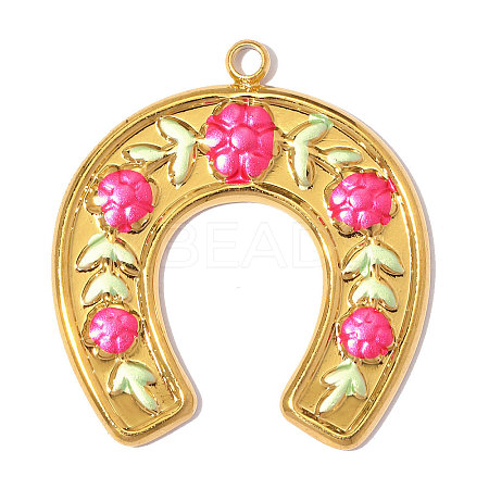 304 Stainless Steel with Deep Pink Enamel Pendants SA-OY003-28G-1