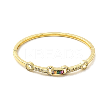 Rectangle & Donut Colorful Cubic Zirconia Hinged Bangle BJEW-G659-02G-1