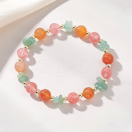 Cherry Quartz Glass & Natural Carnelian & Green Aventurine Stretch Bracelets for Women BJEW-JB13185-1