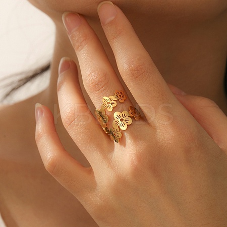 304 Stainless Steel Open Cuff Rings for Women LS-RJEW-K302-02G-1