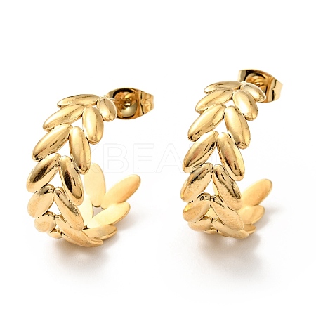 Leaf Wrap Stud Earrings EJEW-G293-03G-1