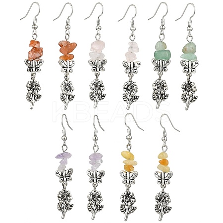 Natural Rose Quartz & Natural Green Aventurine & Natural South Red Agate & Natural Topaz Jade Dangle Earrings EJEW-JE06248-S-1