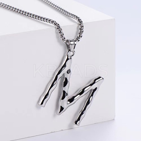 3Pcs 304 Stainless Steel Textured Letter Pendant Box Chain Necklaces LW4134-40-1