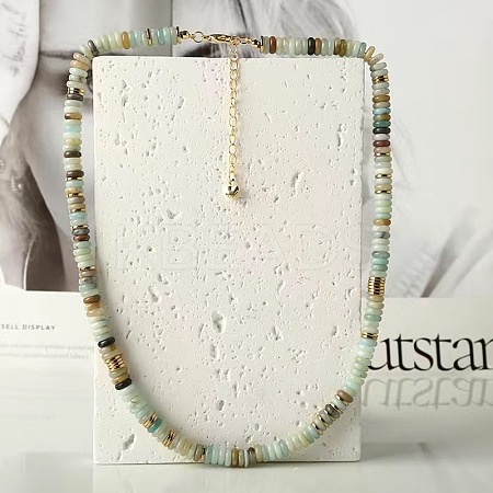 Natural Flower Amazonite Disc Heishi Beaded Necklaces for Women IG0638-3-1
