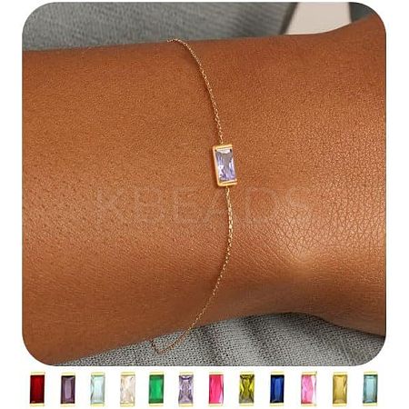 June Birthstone Brass Pave Cubic Zirconia Rectangle Link Bracelets WG17BBA-06-1