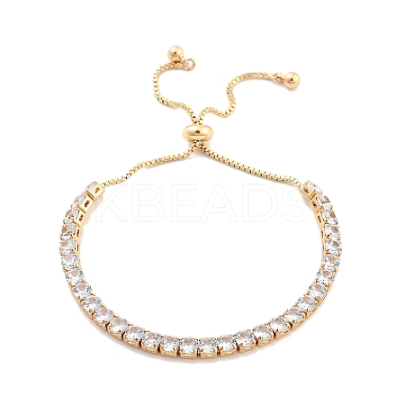 Brass Pave Clear Cubic Zirconia Flat Round Box Chain Slider Bracelets BJEW-YWC0002-12B-G-1