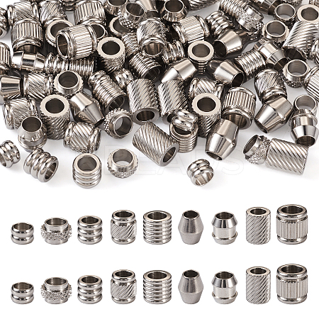 90Pcs 9 Styles 201 Stainless Steel European Beads STAS-TA0001-99-1