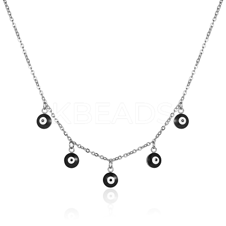 304 Stainless Steel Evil Eye Pendant Necklace for Women KE2161-2-1