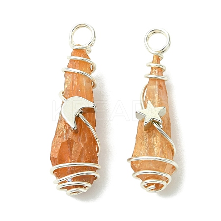 2Pcs Electroplated Natural Quartz Crystal Dyed Copper Wire Wrapped Pendants PALLOY-JF03174-02-1