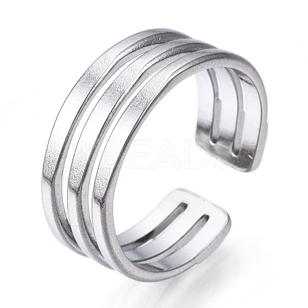 304 Stainless Steel Triple Line Open Cuff Ring RJEW-N040-19-1