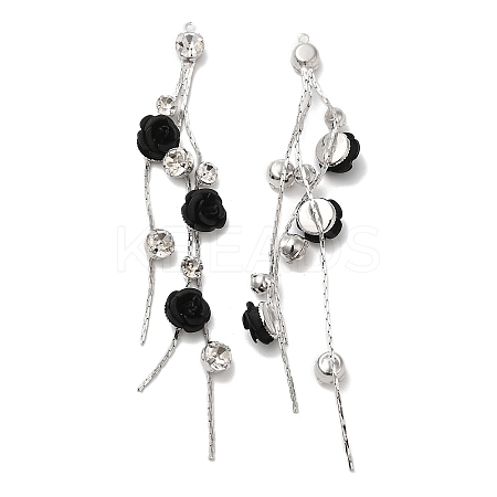 Platinum Brass with Glass Rhinestone Tassel Big Pendants KK-B074-14P-01-1