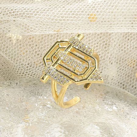 Brass Micro Pave Clear Cubic Zirconia Open Cuff Rings for Women Men KK-B124-12G-1