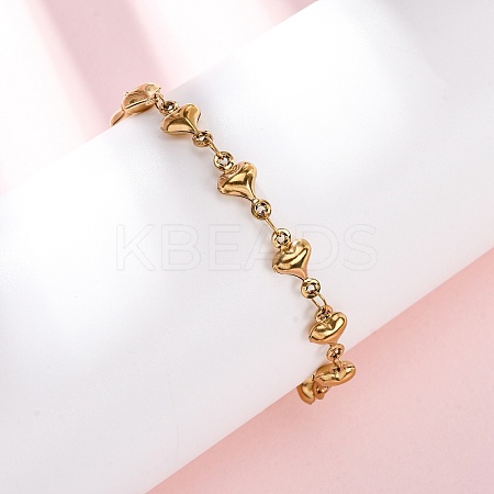 304 Stainless Steel Heart Link Bracelets for Women BJEW-L706-03G-1