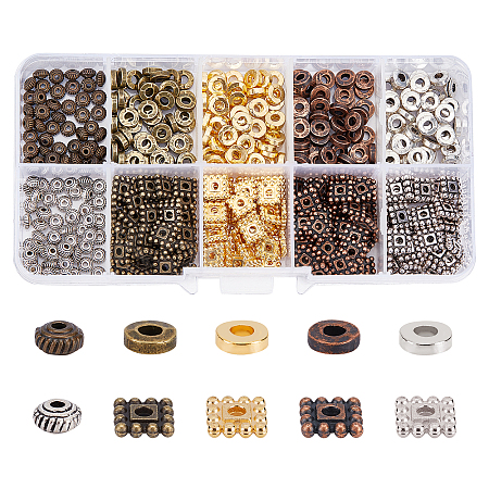 500Pcs 10 Style Tibetan Style Alloy Spacer Beads TIBEB-AR0001-06-1