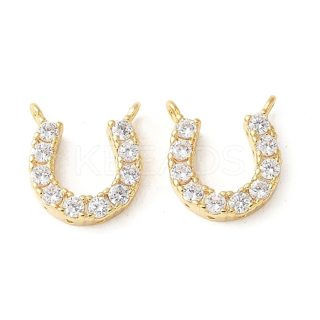 Brass Micro Pave Clear Cubic Zirconia Horseshoe Charms KK-Q031-40G-01-1