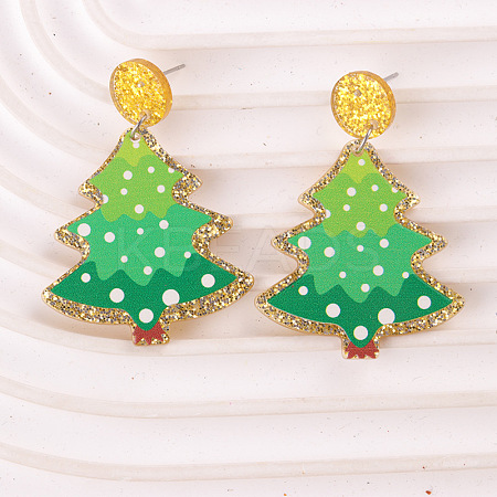 Acrylic Christmas Tree Dangle Stud Earrings FS-WGAD6E4-01-1