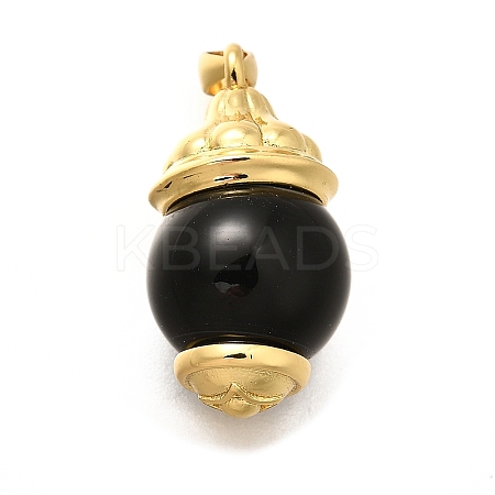 Brass & Natural Black Agate(Dyed & Heated) Pendants KK-Q043-22G-1